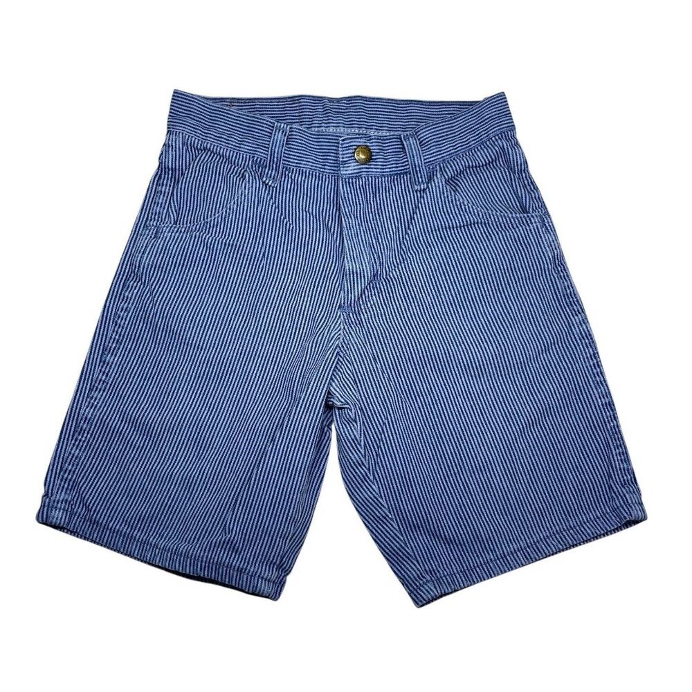 VTG Wrangler 555BBRS Striped Blue Denim Long Shorts USA Made Kids Boys Size 8